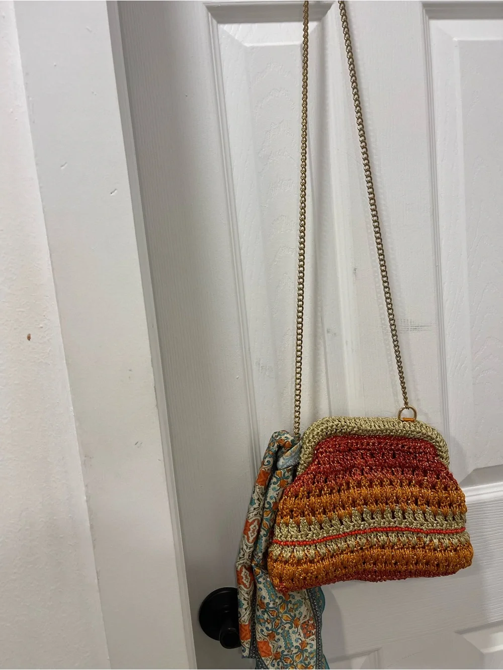 Free People Crocheted Crossbody Bag in Red, Orange, Tan - Picture 6 of 12